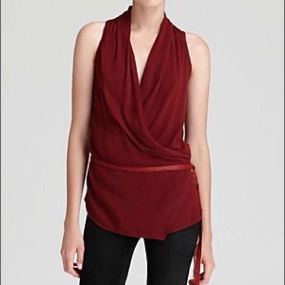 Helmut Lang Red Delta Overlap Belted Top